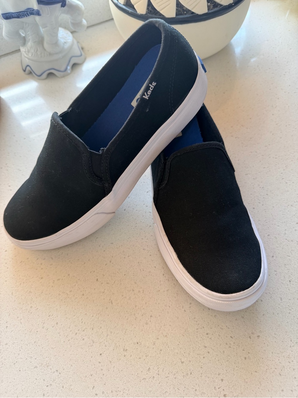 Keds Black Slip-On Canvas Sneakers with White Sole